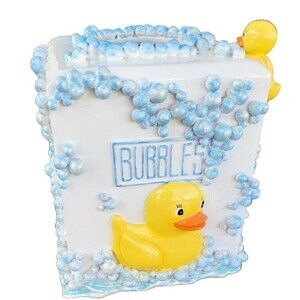 Vintage Yellow Rubber Duckies Bubbles 3D Art Ceramic Tissue Box Holder Cover
